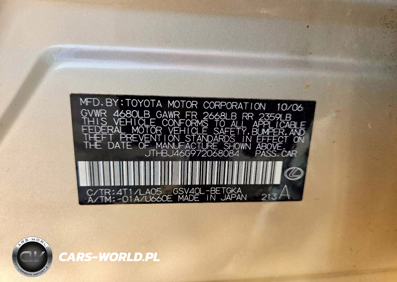 2007 Lexus Es 350 VIN:JTHBJ46G972068084 - 13