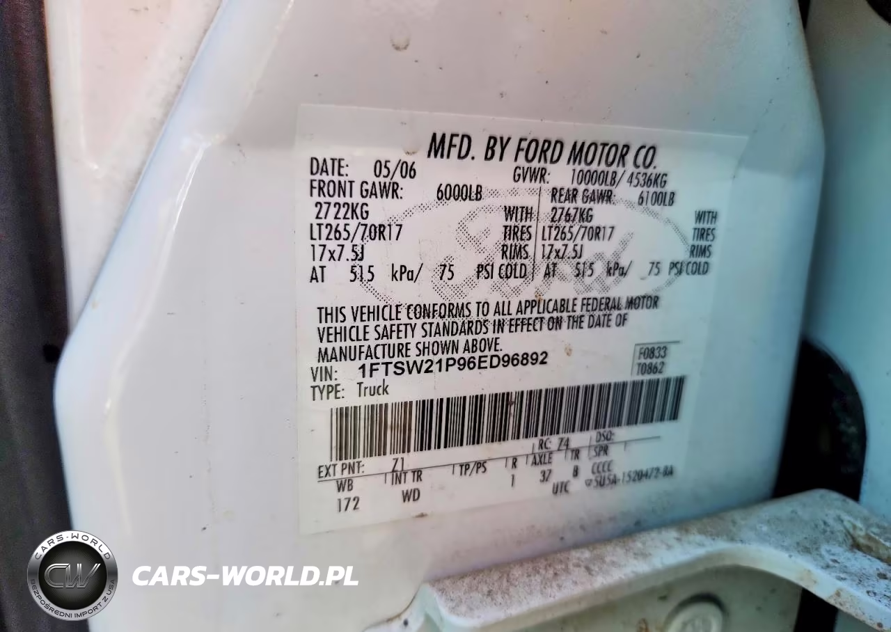 FORD F-250 VIN:1FTSW21P96ED96892 - 12