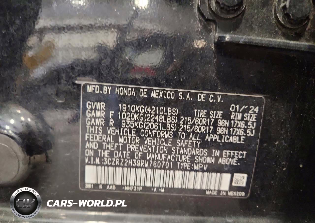 2024 Honda Hr-V Lx VIN:3CZRZ2H39RM760701 - 12