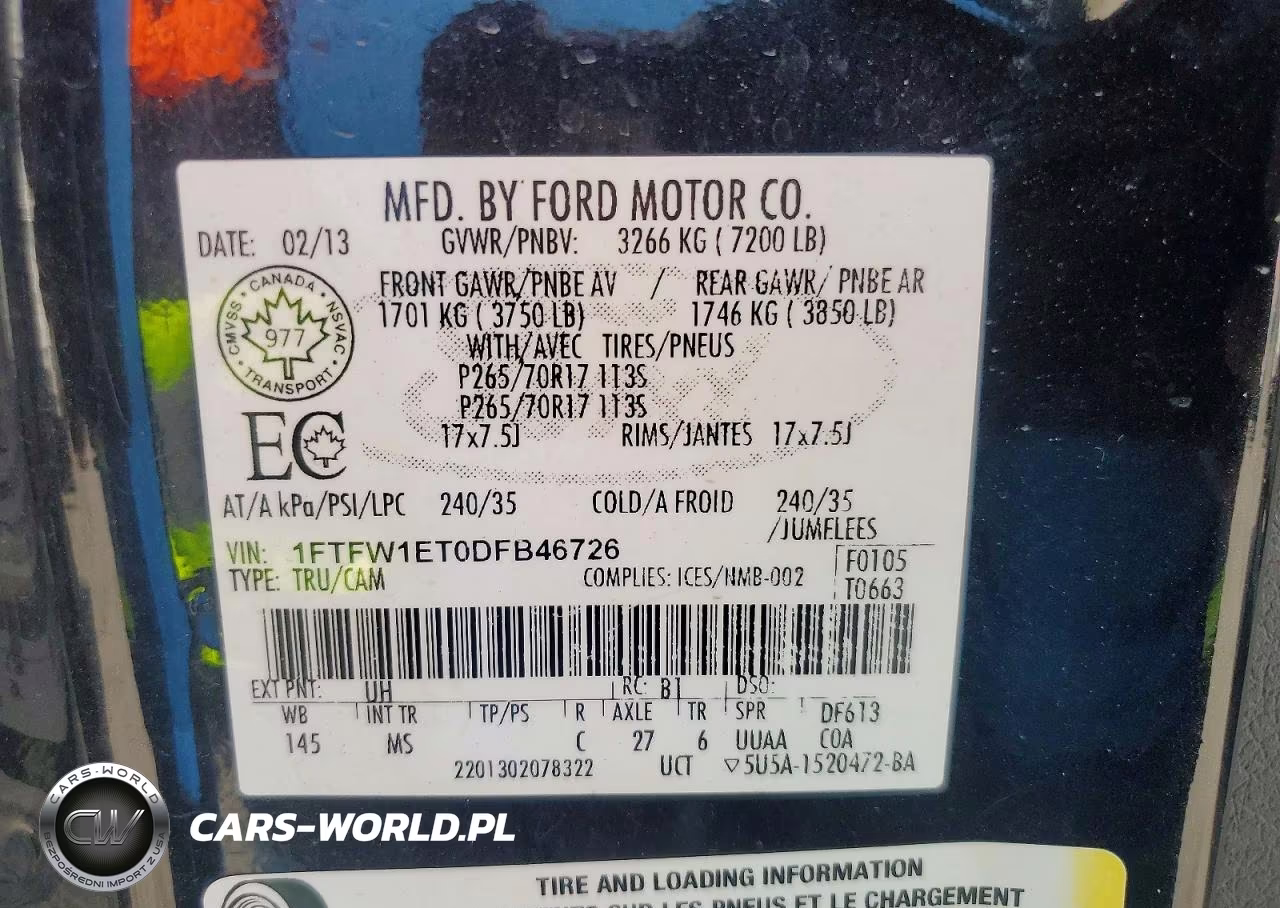 2013 Ford F150 Supercrew VIN:1FTFW1ET0DFB46726 - 12