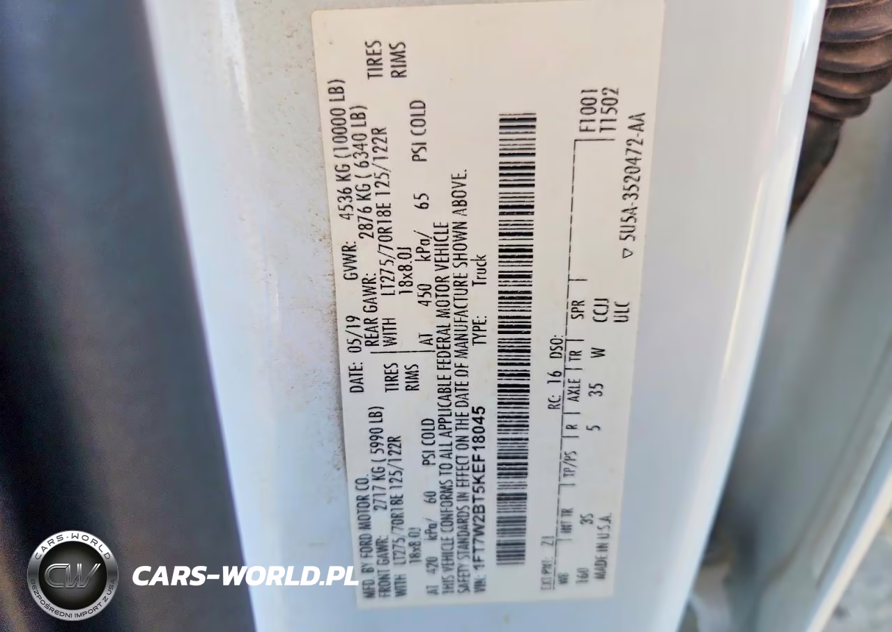 2019 Ford F250 Super Duty VIN:1FT7W2BT5KEF18045 - 12