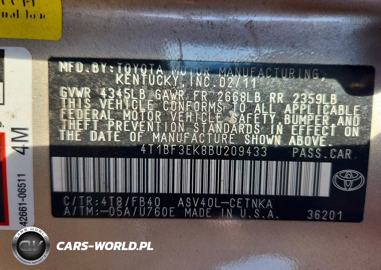 2011 Toyota Camry Le VIN:4T1BF3EK8BU209433 - 12