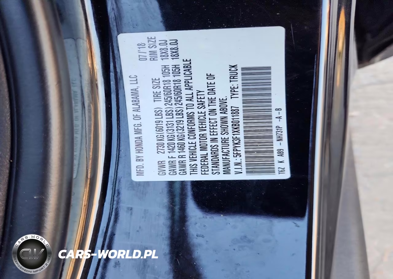 2019 Honda Ridgeline Sport VIN:5FPYK3F1XKB011887 - 12