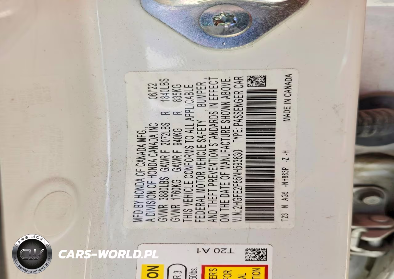 2022 Honda Civic Sport VIN:2HGFE2F55NH593630 - 12