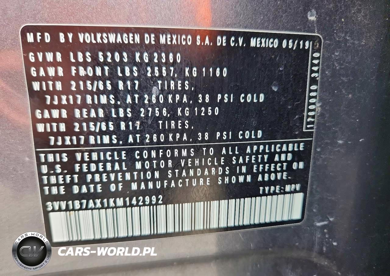 2019 Volkswagen Tiguan S VIN:3VV1B7AX1KM142992 - 13