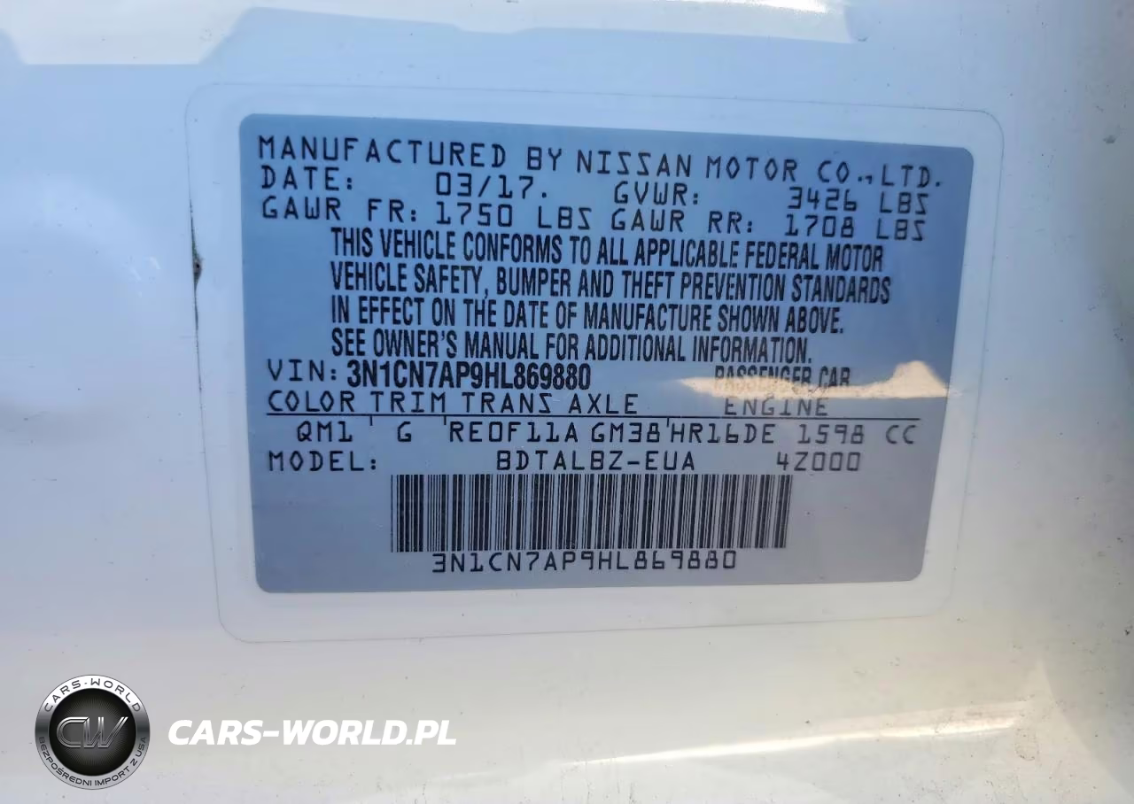 2017 Nissan Versa 1.6 S VIN:3N1CN7AP9HL869880 - 12