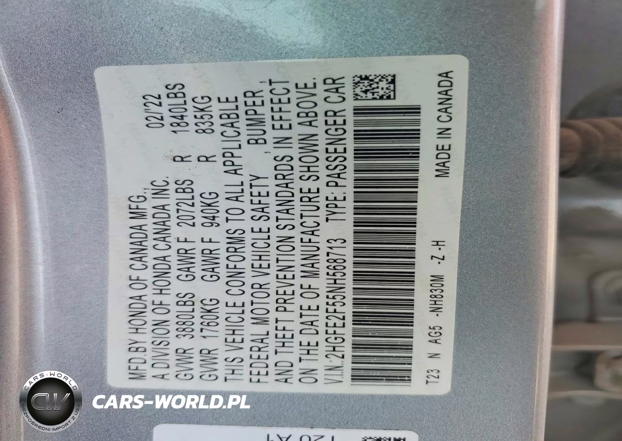 2022 Honda Civic Sport VIN:2HGFE2F55NH568713 - 12