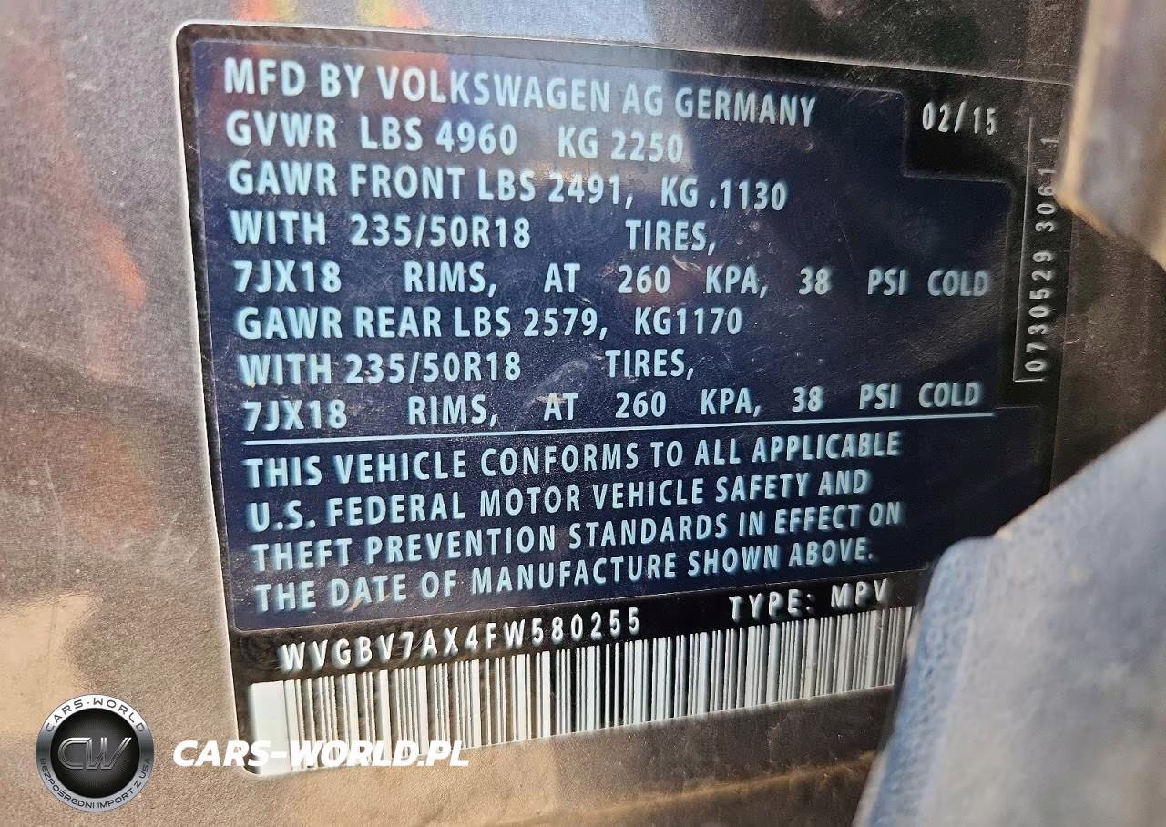 2015 Volkswagen Tiguan S VIN:WVGBV7AX4FW580255 - 13