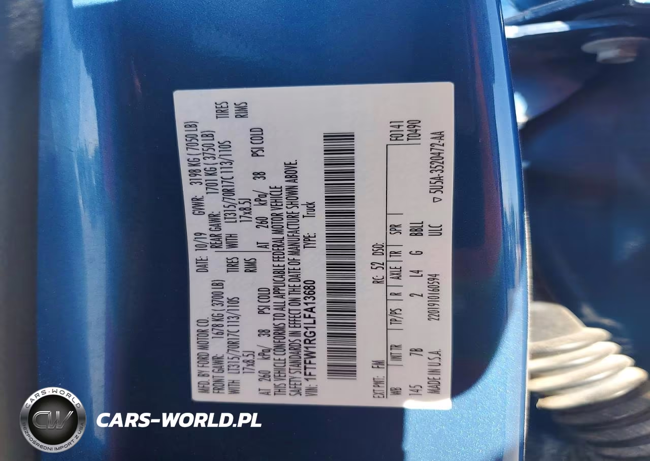2020 Ford F150 Raptor VIN:1FTFW1RG1LFA13680 - 12