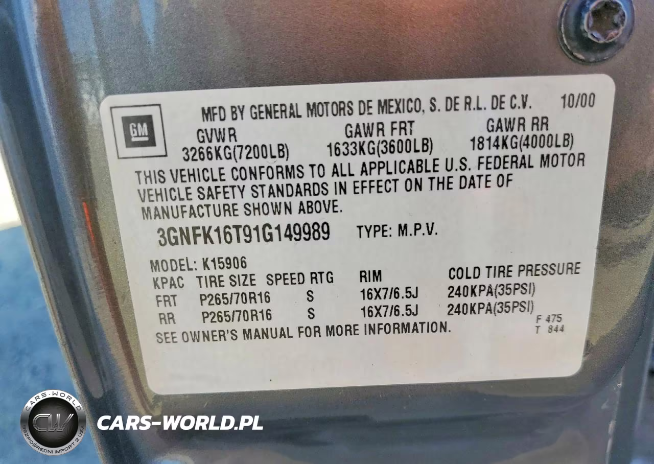 2001 Chevrolet Suburban K1500 VIN:3GNFK16T91G149989 - 13