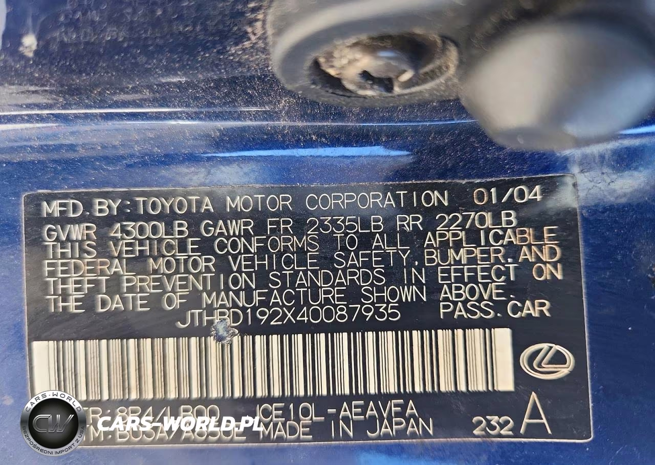 2004 Lexus Is 300 VIN:JTHBD192X40087935 - 13