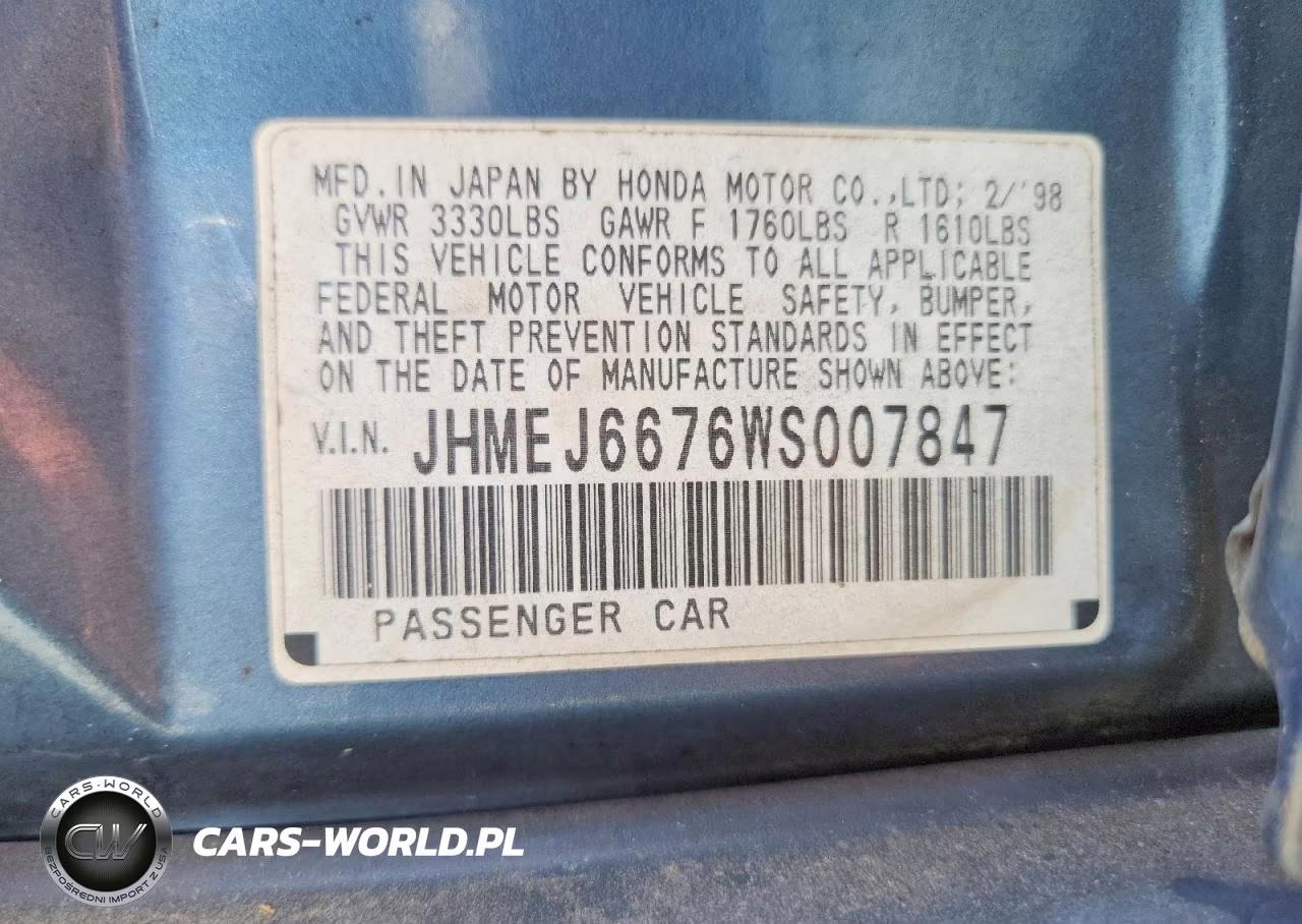 1998 Honda Civic Lx VIN:JHMEJ6676WS007847 - 13