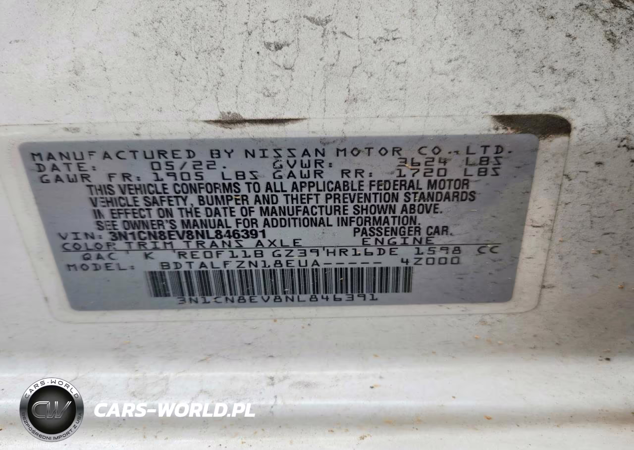 2022 Nissan Versa Sv VIN:3N1CN8EV8NL846391 - 12