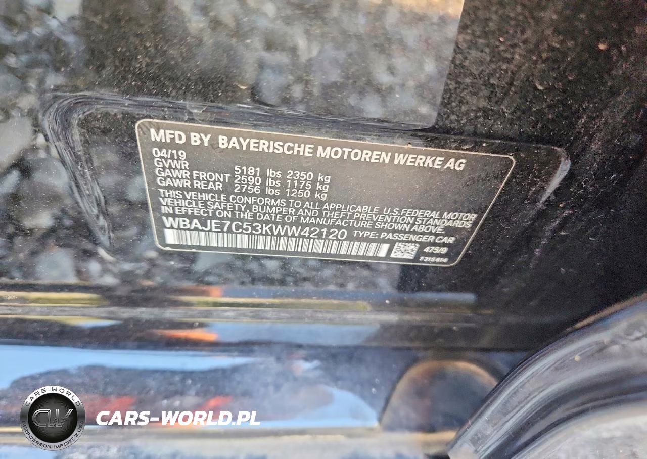 2019 BMW 540 Xi VIN:WBAJE7C53KWW42120 - 12