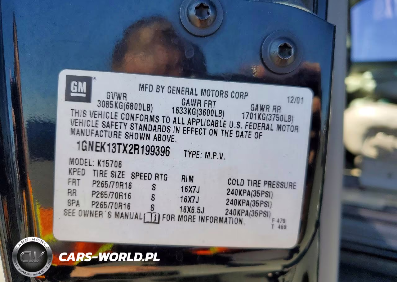 2002 Chevrolet Tahoe K1500 VIN:1GNEK13TX2R199396 - 12