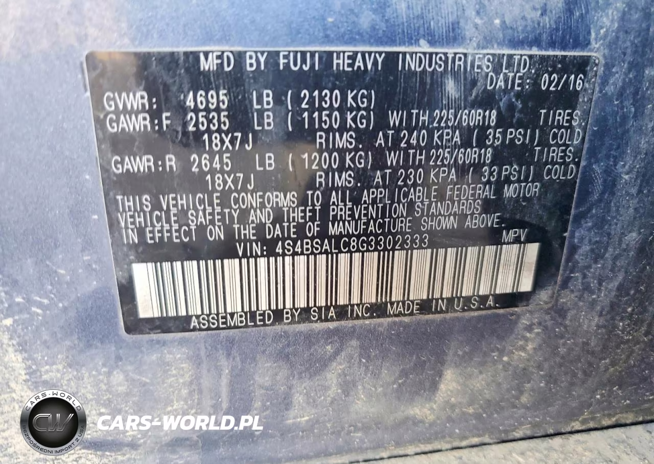 2016 Subaru Outback 2.5I Limited VIN:4S4BSALC8G3302333 - 13