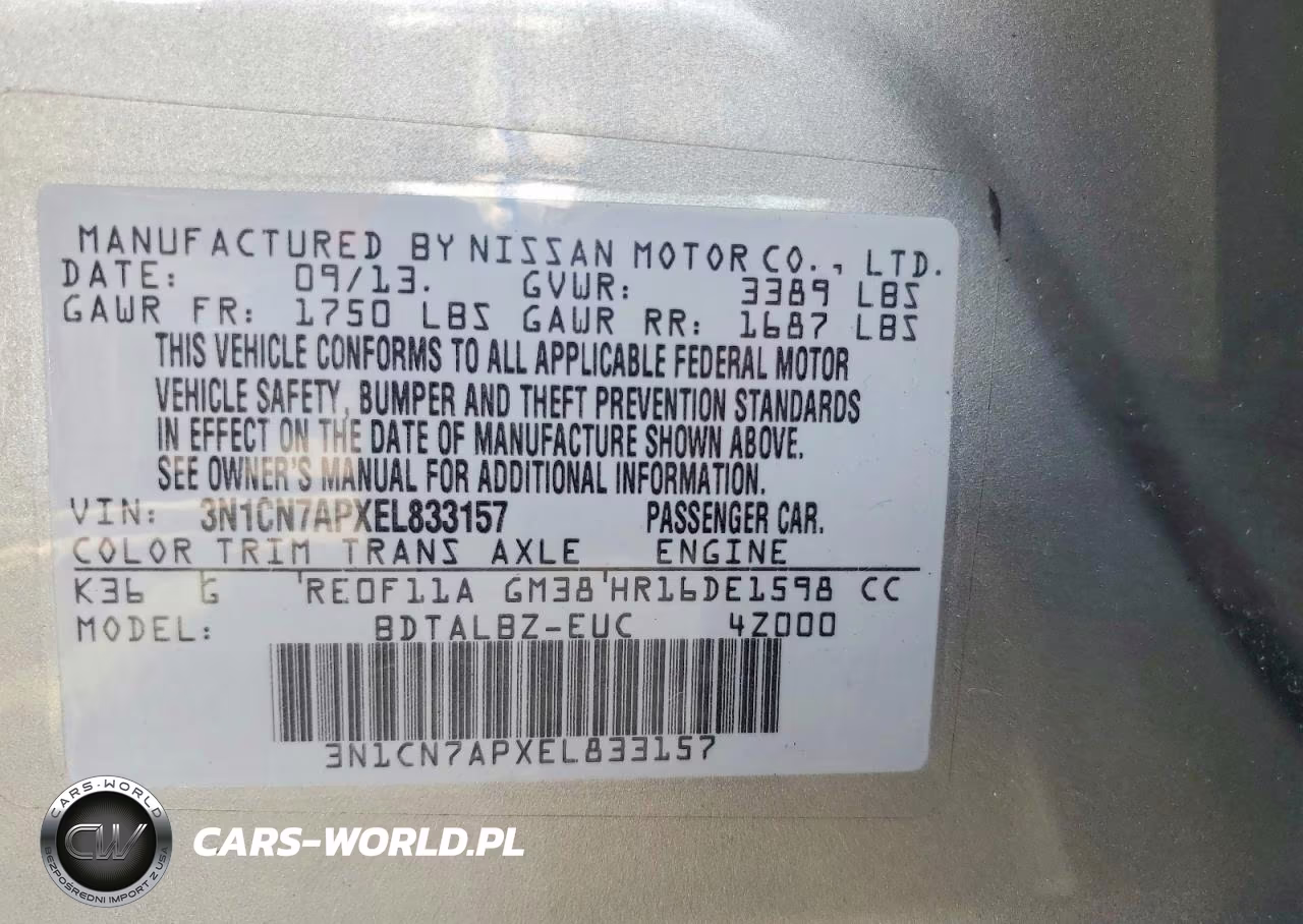 2014 Nissan Versa 1.6 S VIN:3N1CN7APXEL833157 - 12