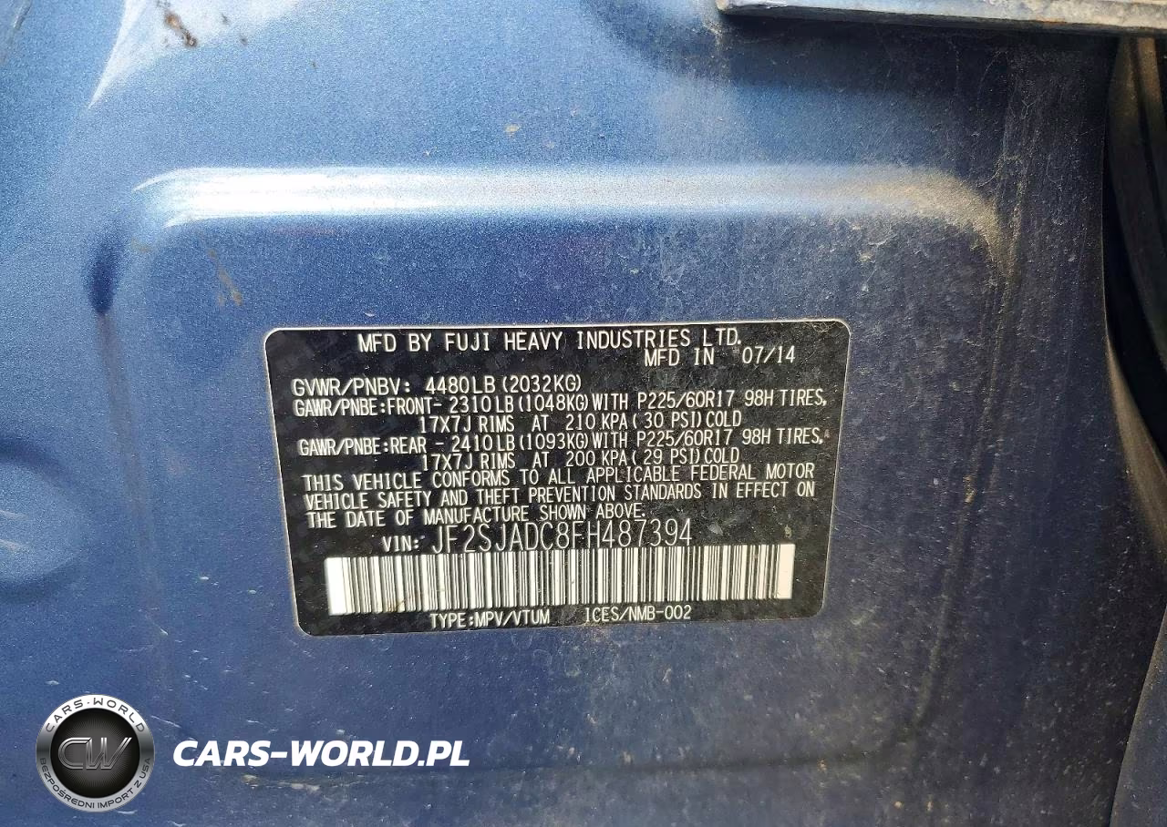 2015 Subaru Forester 2.5I Premium VIN:JF2SJADC8FH487394 - 14