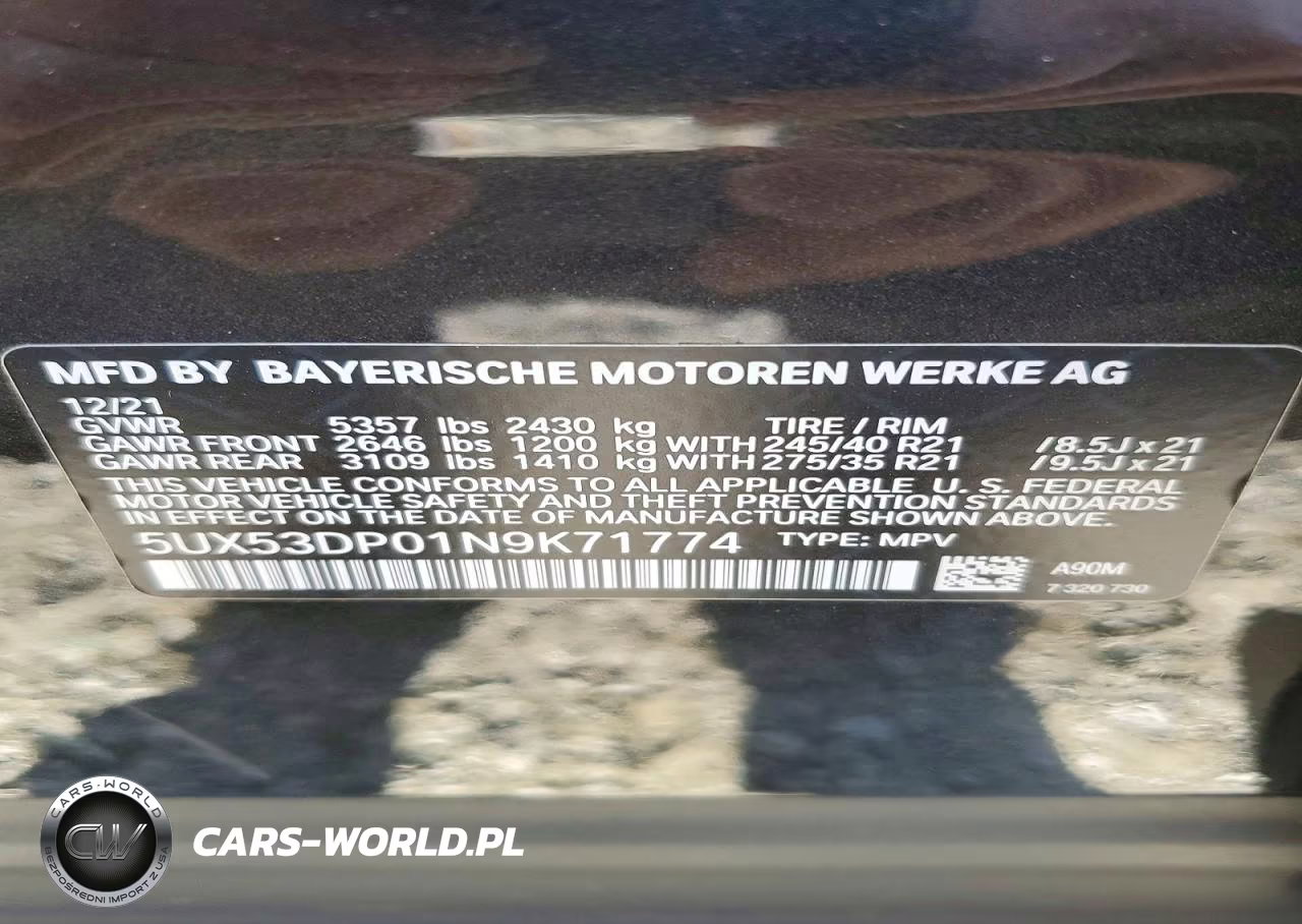 2022 BMW X3 xDrive30I VIN:5UX53DP01N9K71774 - 12