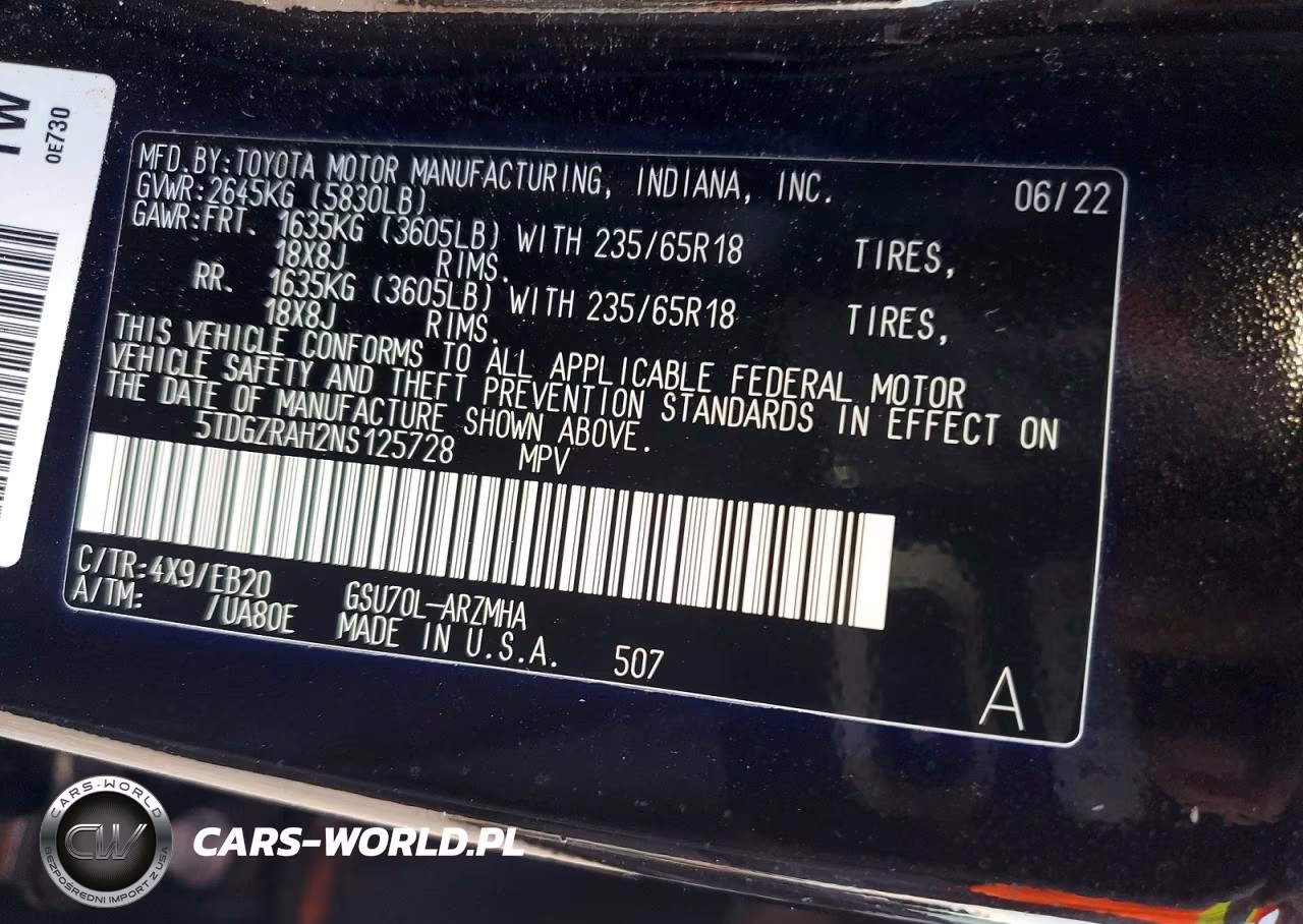 2022 Toyota Highlander Xle VIN:5TDGZRAH2NS125728 - 13