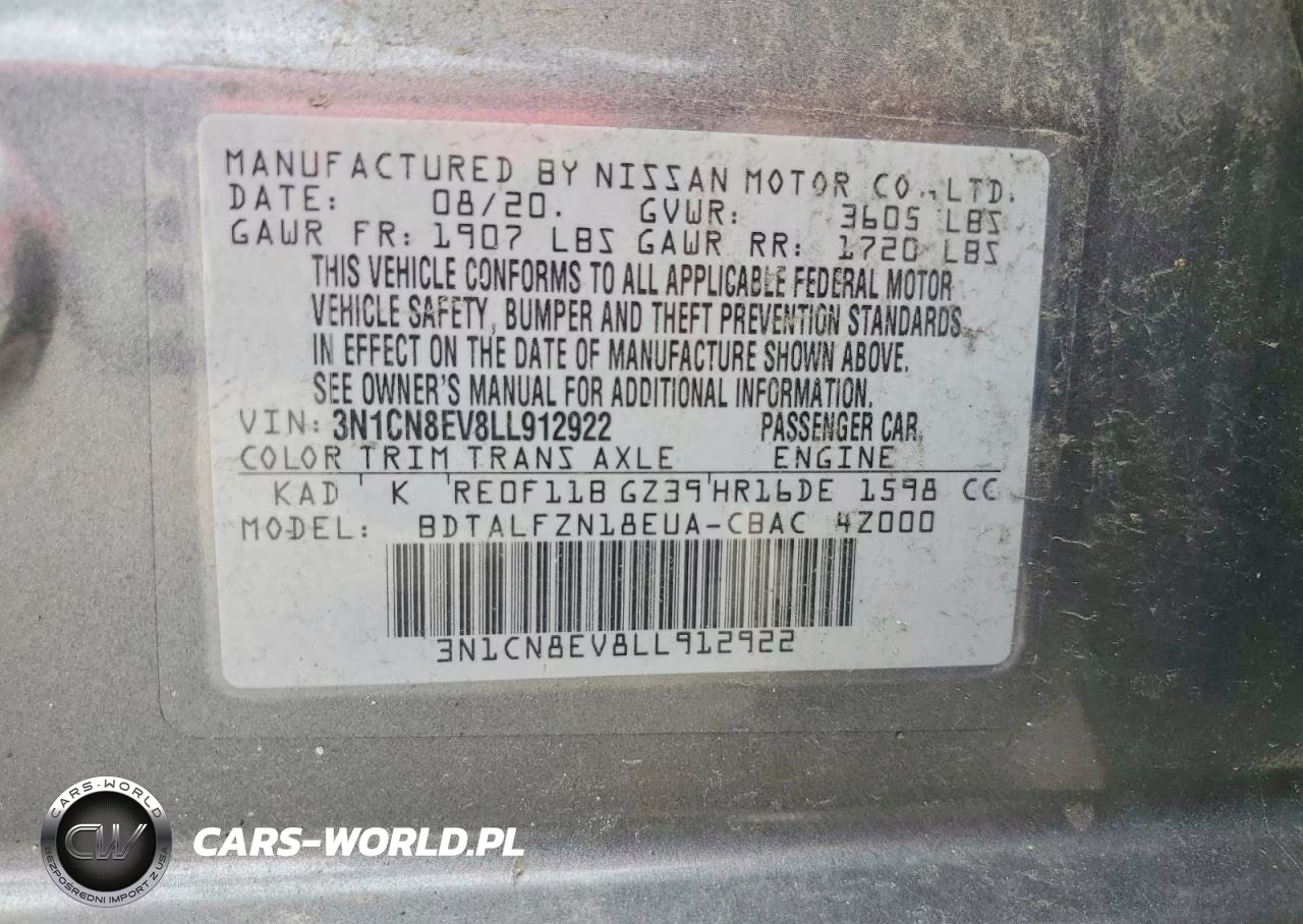 2020 Nissan Versa Sv VIN:3N1CN8EV8LL912922 - 12