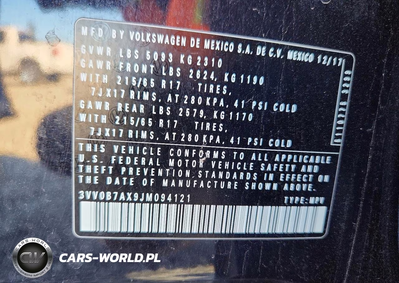2018 Volkswagen Tiguan S VIN:3VV0B7AX9JM094121 - 14