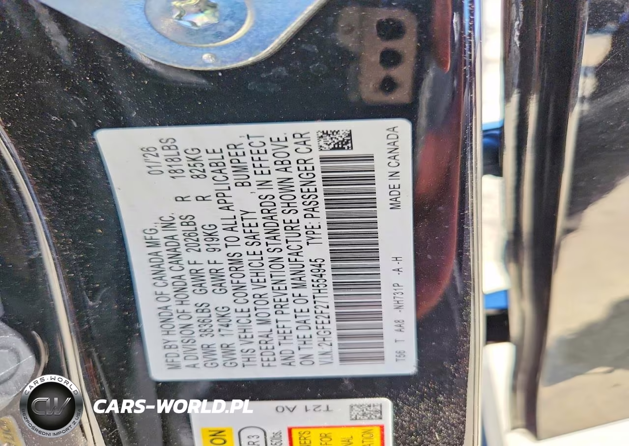 2026 Honda Civic Lx VIN:2HGFE2F27TH554945 - 13