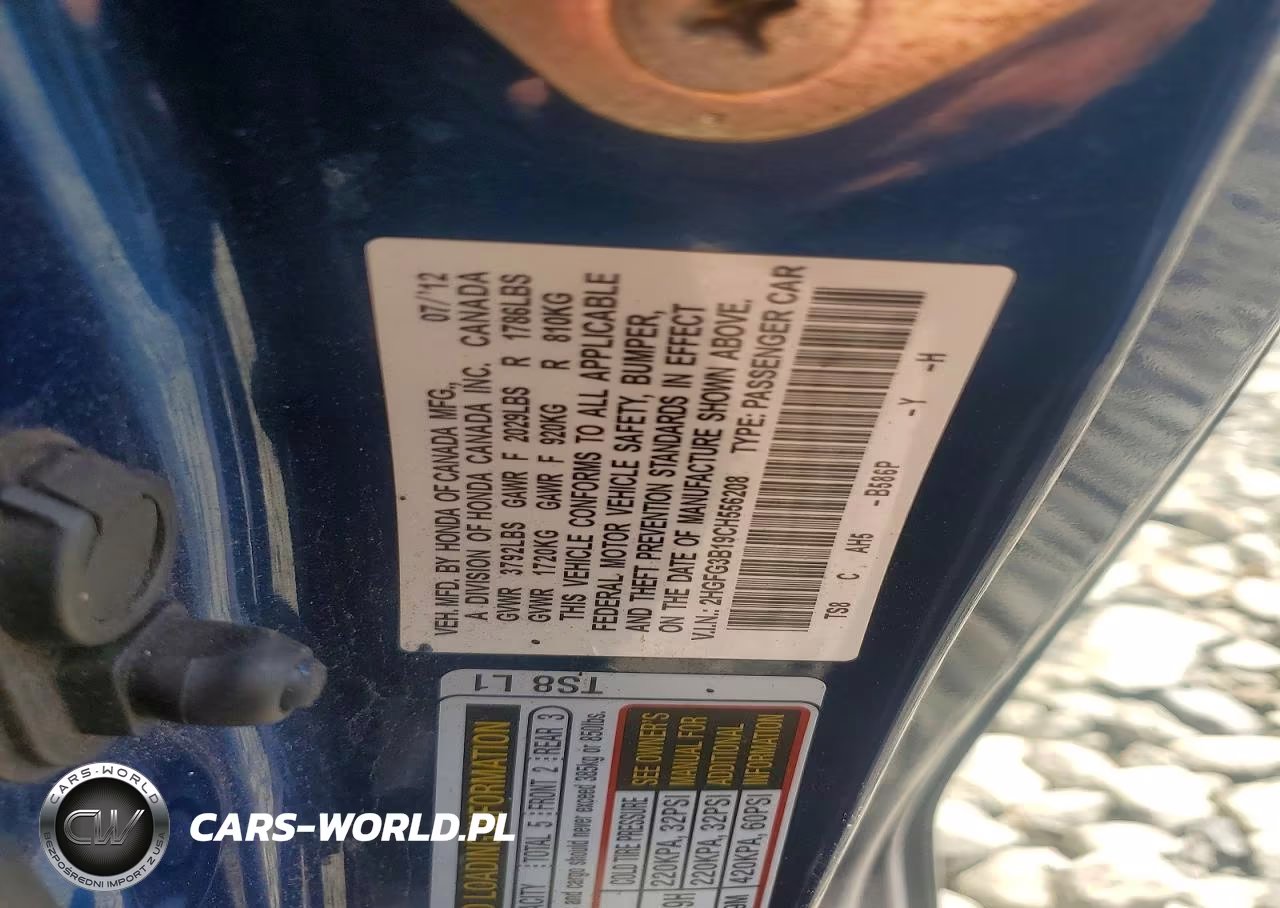 2012 Honda Civic Exl VIN:2HGFG3B19CH556208 - 12