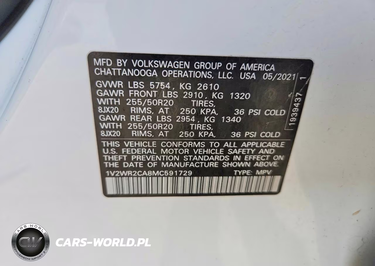 2021 Volkswagen Atlas Se VIN:1V2WR2CA8MC591729 - 13