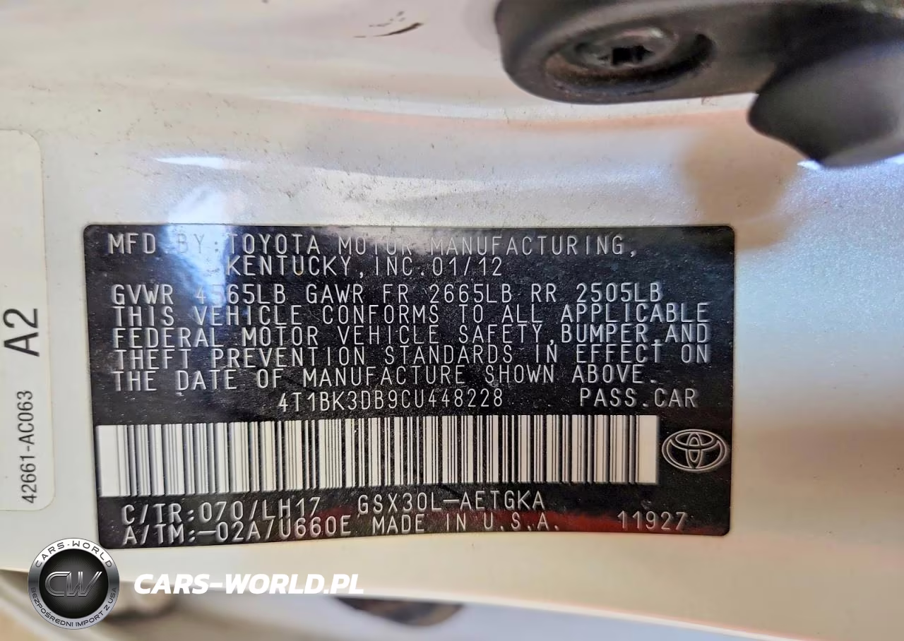 2012 Toyota Avalon Base VIN:4T1BK3DB9CU448228 - 13