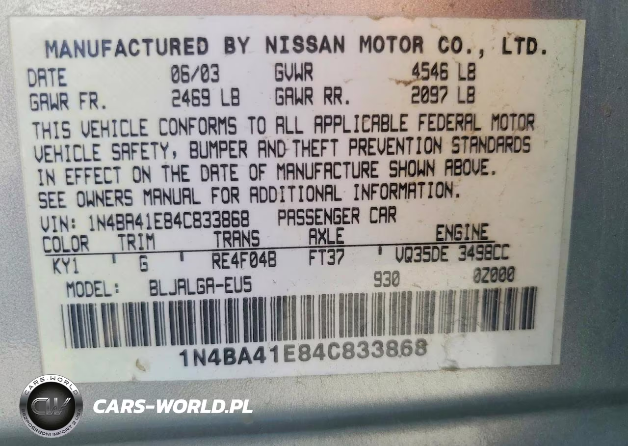 2004 Nissan Maxima 3.5 Sl VIN:1N4BA41E84C833868 - 12