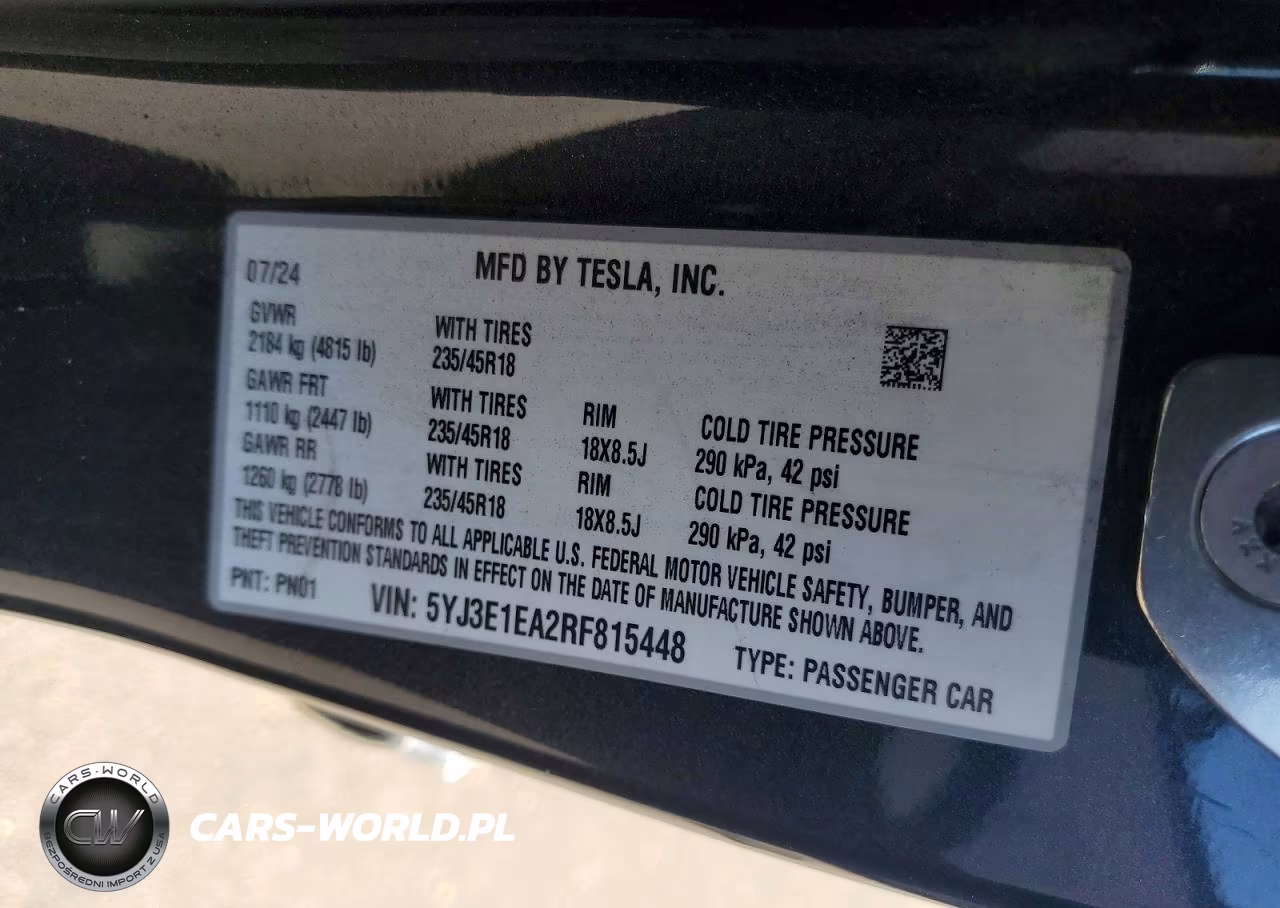 2024 Tesla Model 3 VIN:5YJ3E1EA2RF815448 - 12
