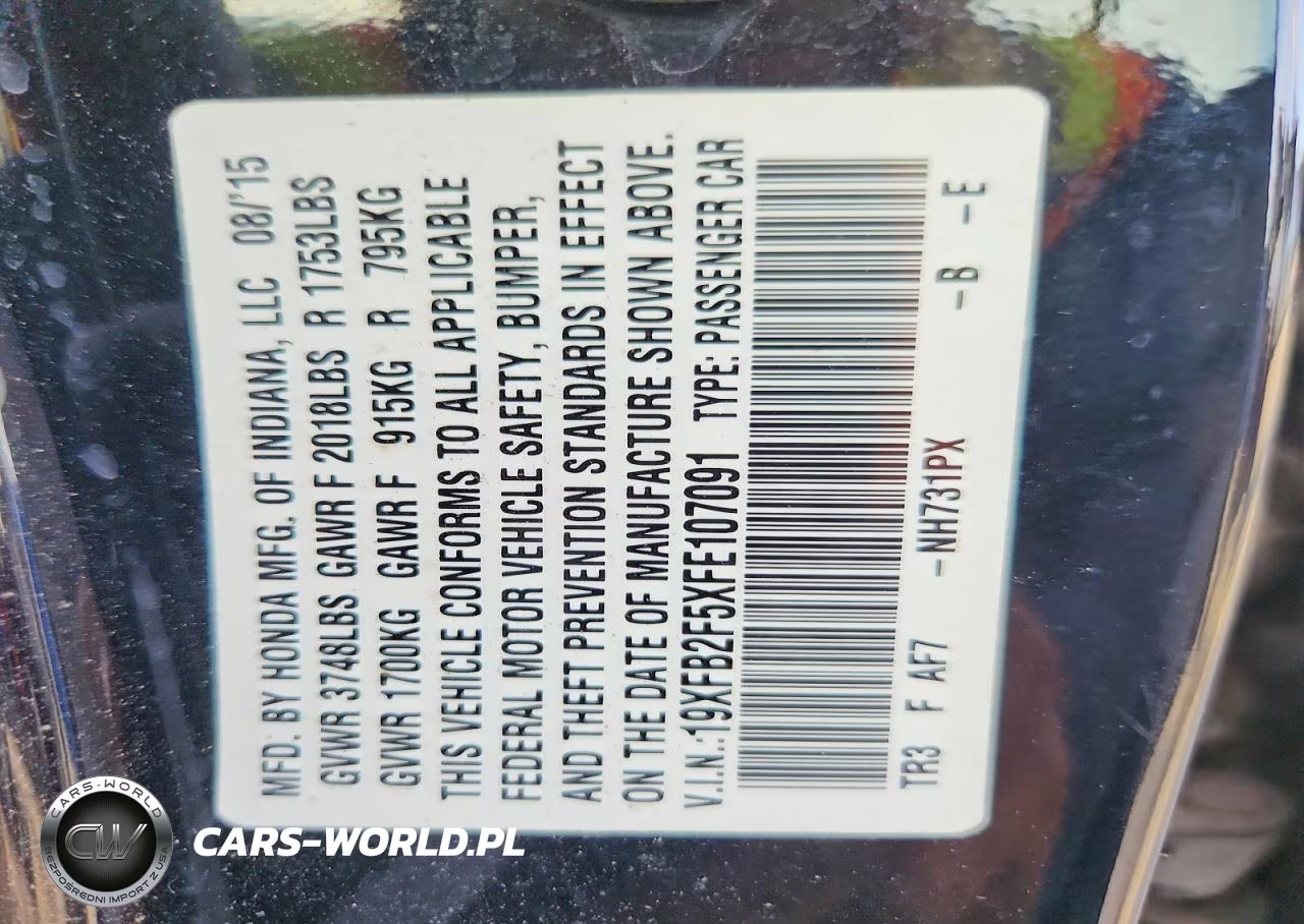2015 Honda Civic Lx VIN:19XFB2F5XFE107091 - 13