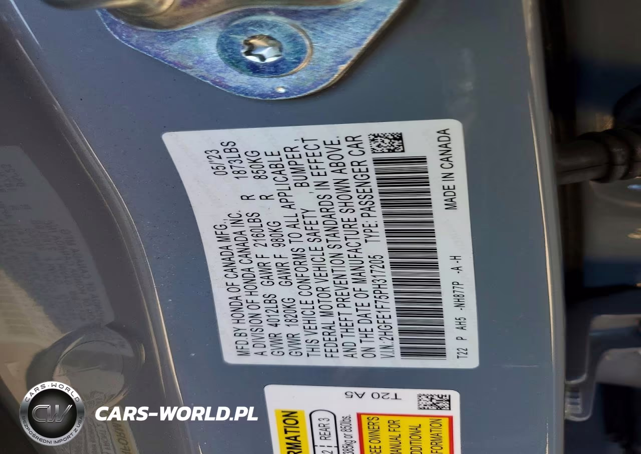 2023 Honda Civic Ex VIN:2HGFE1F75PH317205 - 12