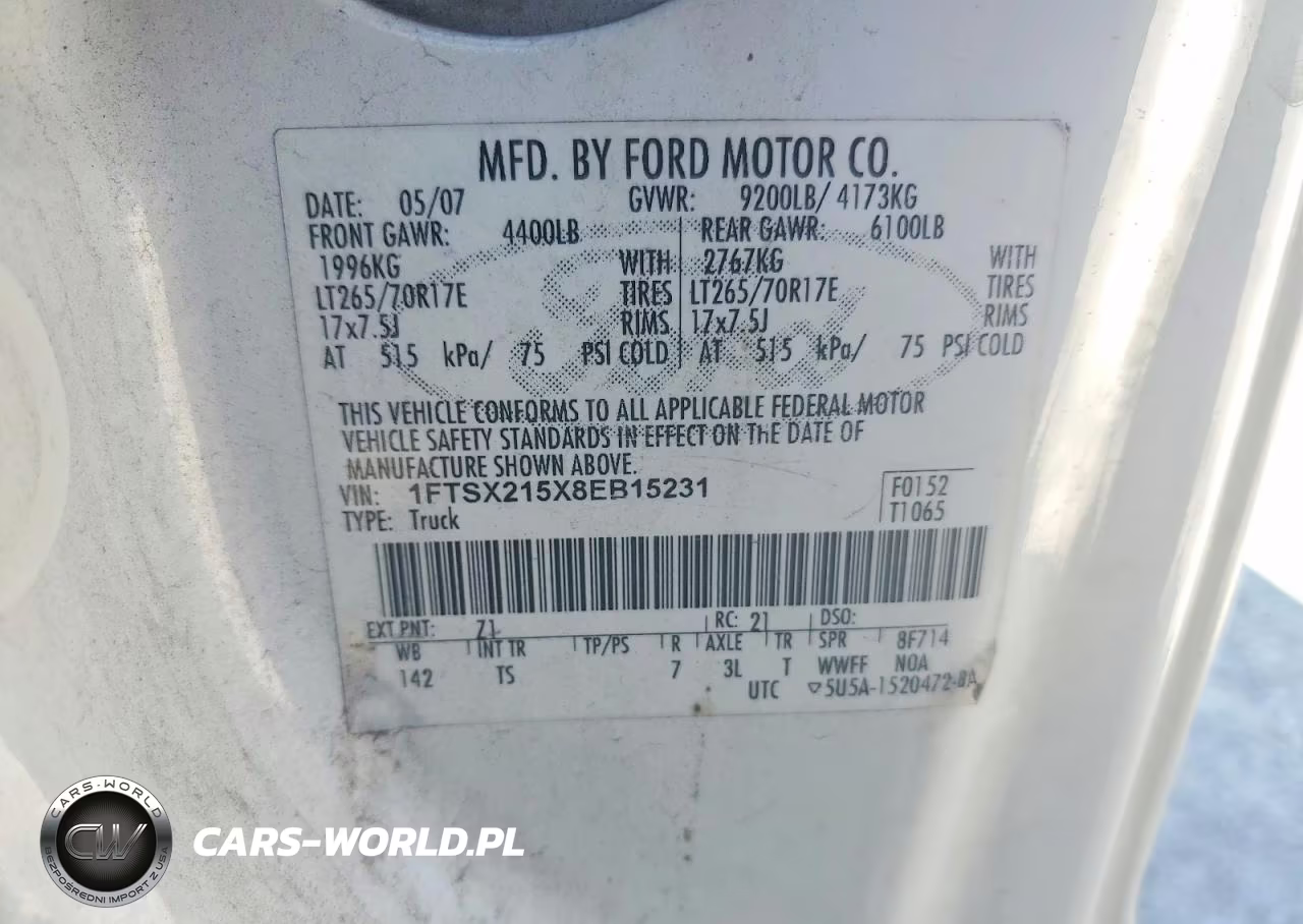 2008 Ford F250 Super Duty VIN:1FTSX215X8EB15231 - 12