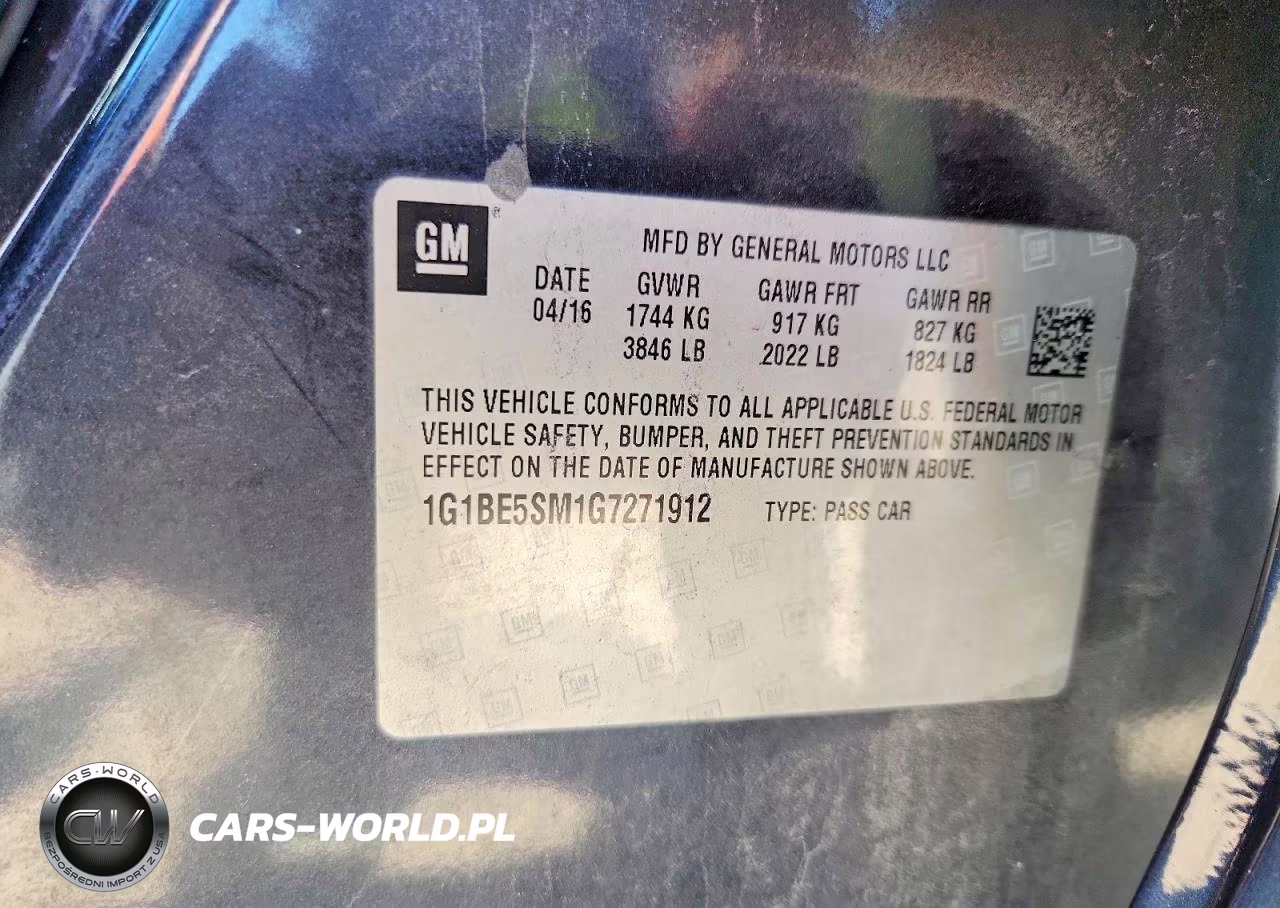 2016 Chevrolet Cruze Lt VIN:1G1BE5SM1G7271912 - 13