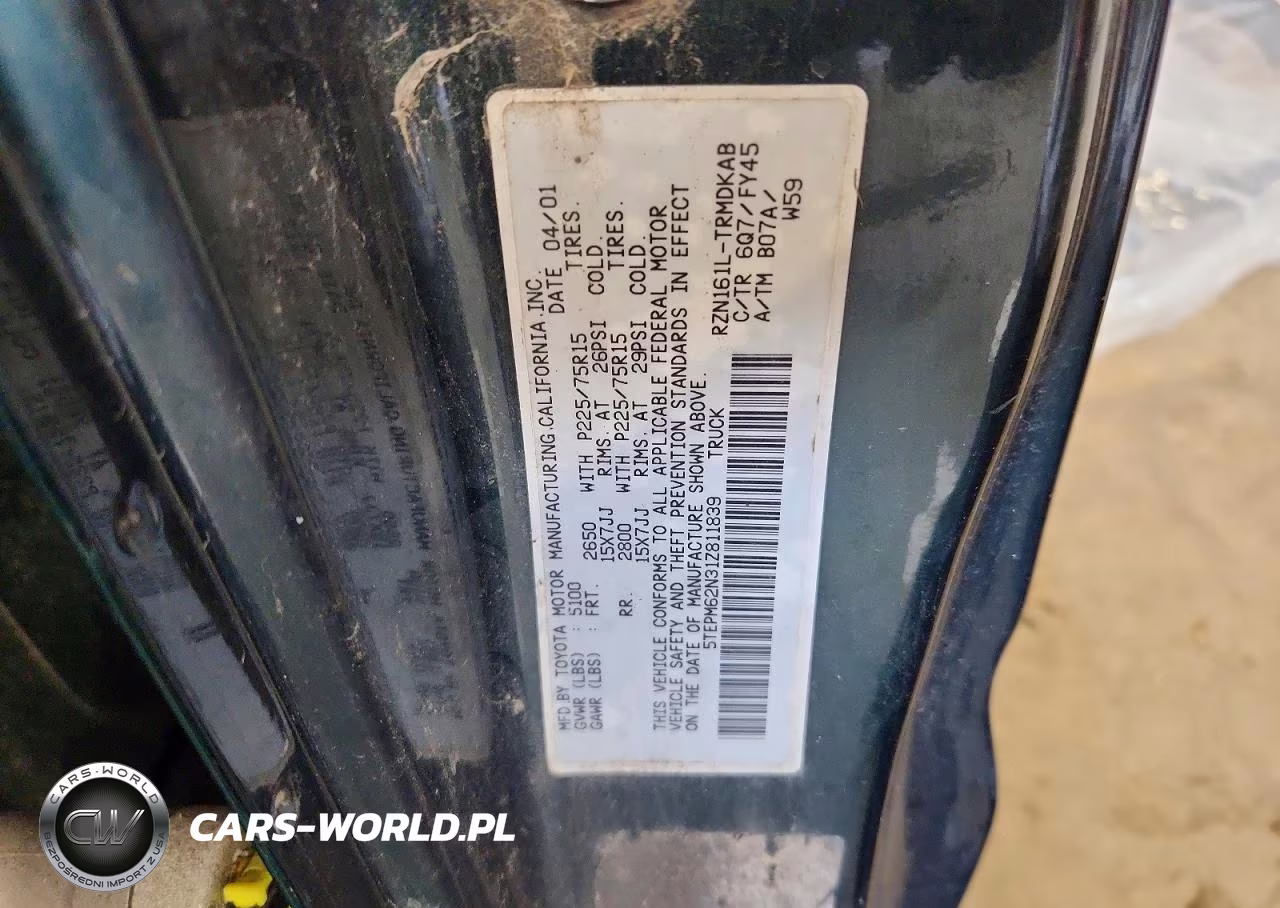 2001 Toyota Tacoma Base VIN:5TEPM62N31Z811839 - 12