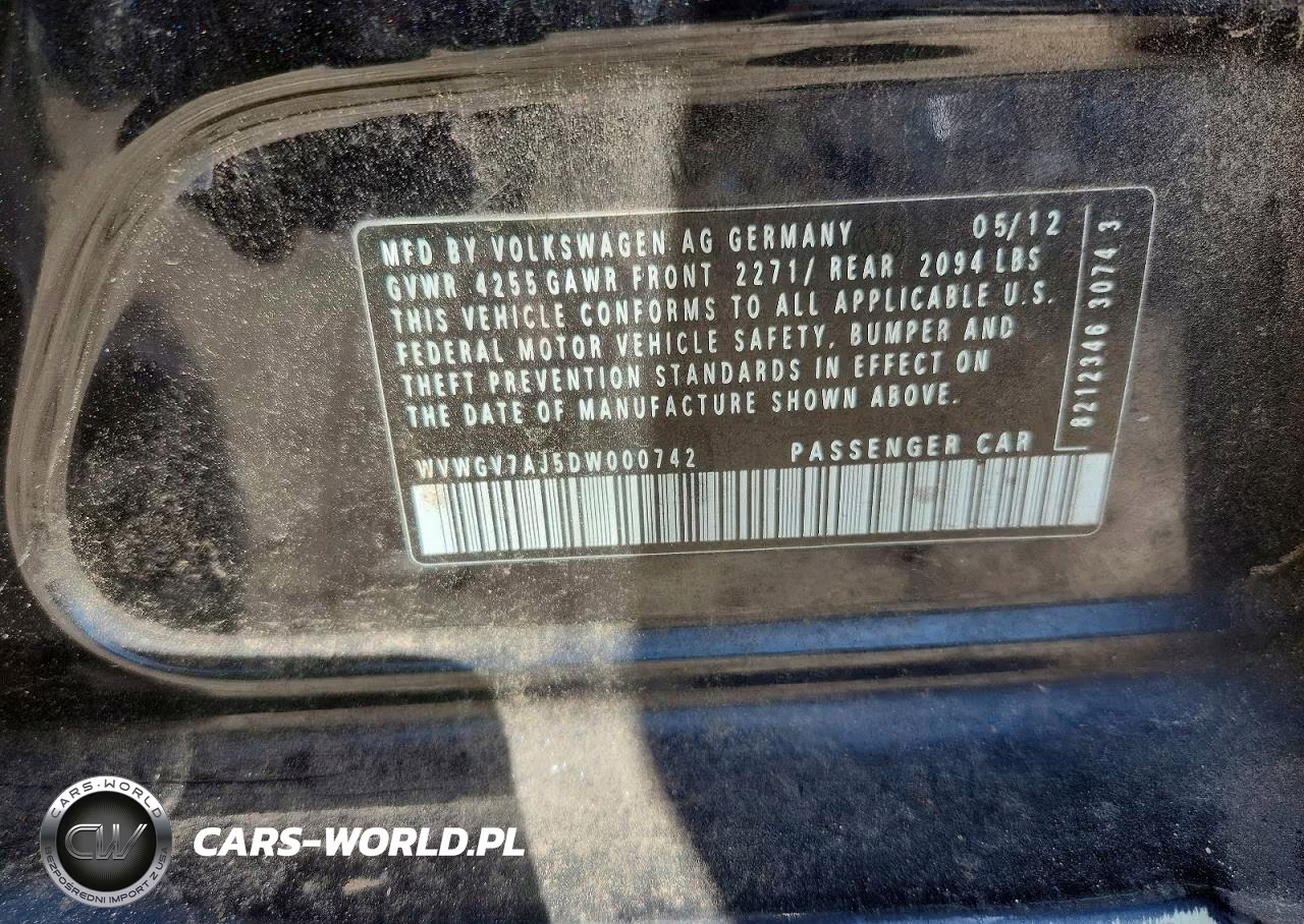 2013 Volkswagen Gti VIN:WVWGV7AJ5DW000742 - 13
