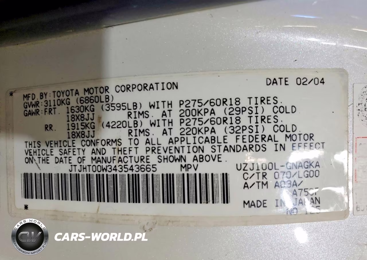 2004 Lexus Lx 470 Base VIN:JTJHT00W343543665 - 13