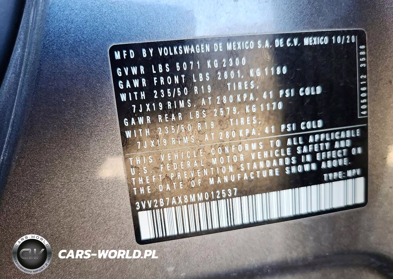 2021 Volkswagen Tiguan Se VIN:3VV2B7AX8MM012537 - 12