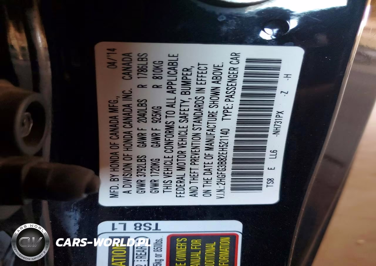 2014 Honda Civic Ex VIN:2HGFG3B82EH521140 - 12