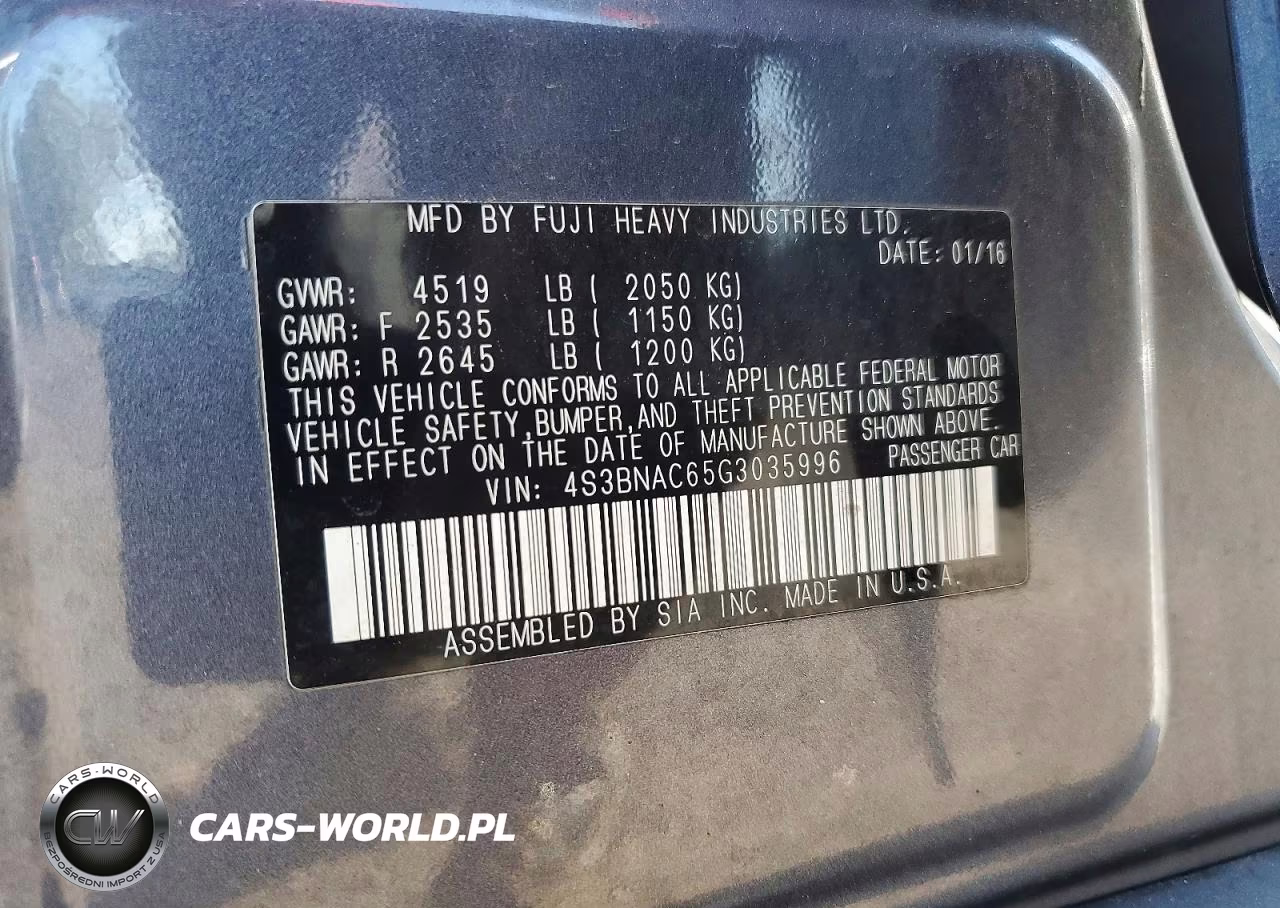 2016 Subaru Legacy 2.5I Premium VIN:4S3BNAC65G3035996 - 13