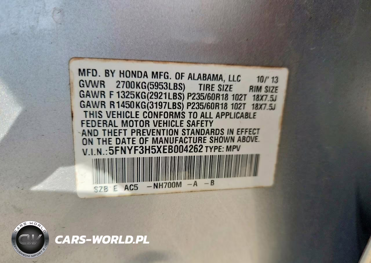 2014 Honda Pilot Exl VIN:5FNYF3H5XEB004262 - 13