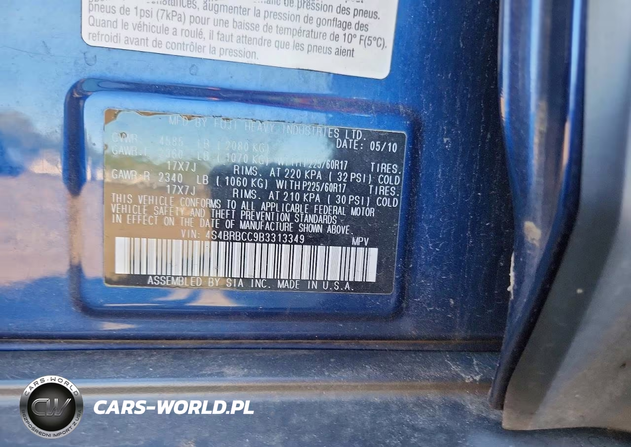 2011 Subaru Outback 2.5I Premium VIN:4S4BRBCC9B3313349 - 12
