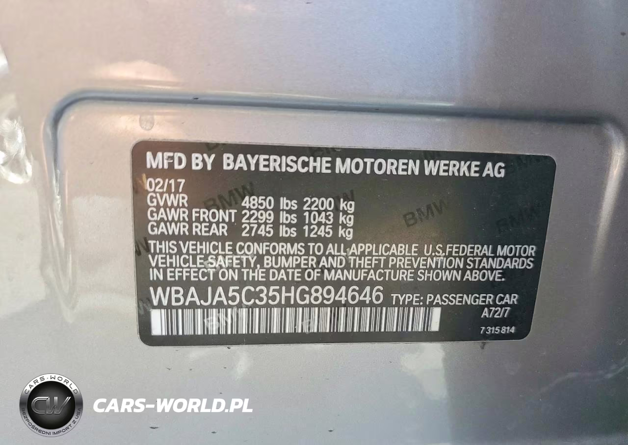 2017 BMW 530 I VIN:WBAJA5C35HG894646 - 12