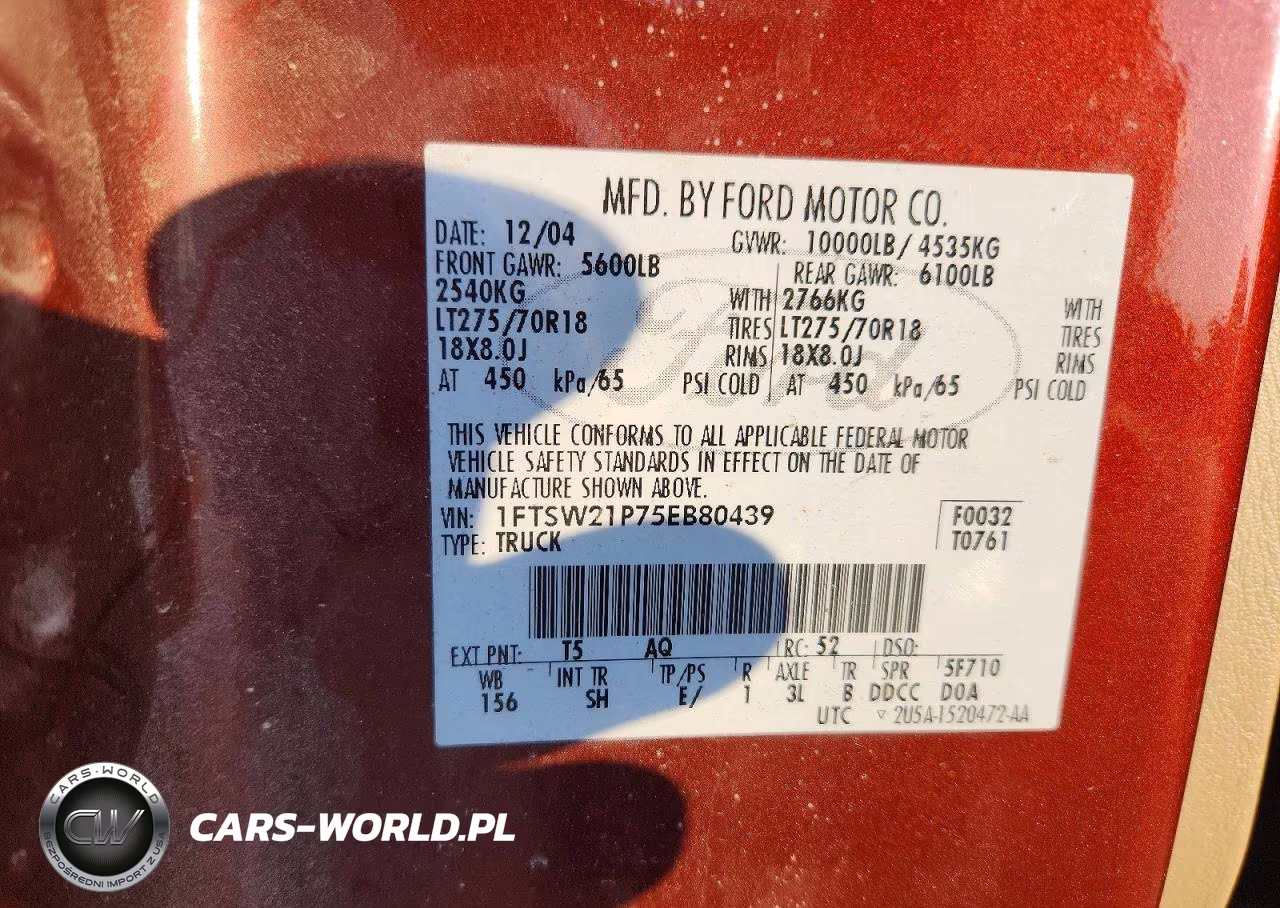2005 Ford F250 Super Duty VIN:1FTSW21P75EB80439 - 12