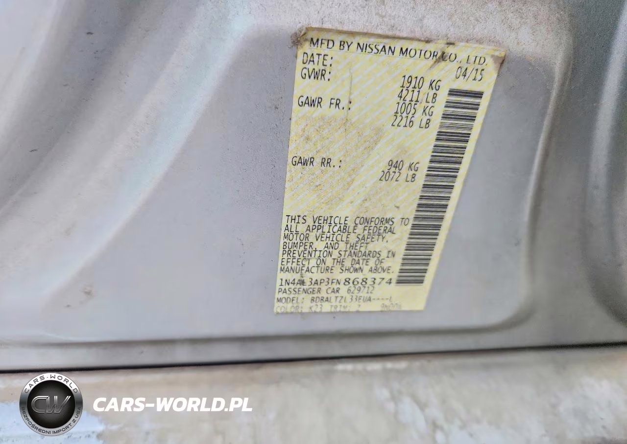 2015 Nissan Altima 2.5 Sl VIN:1N4AL3AP3FN868374 - 12
