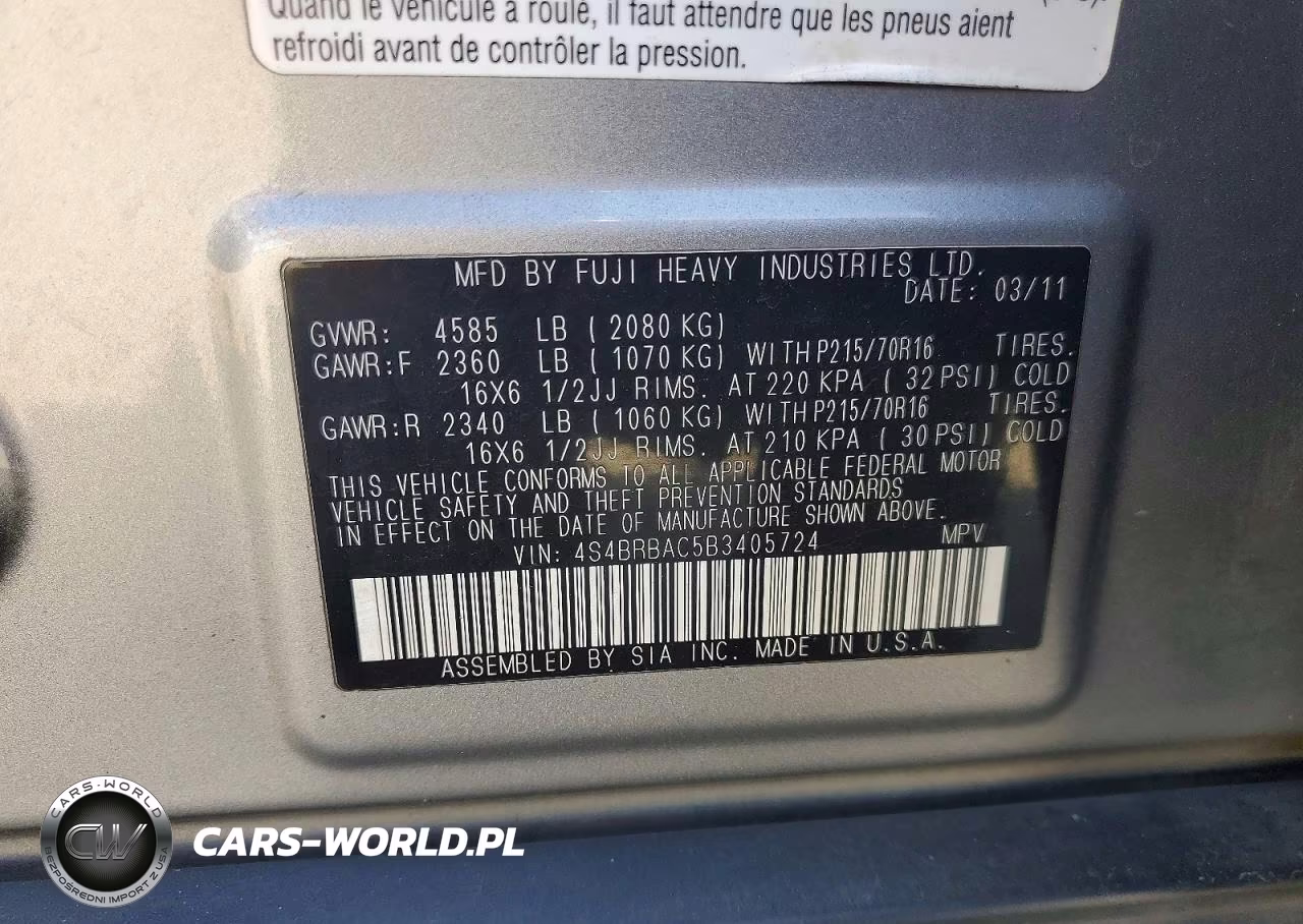 2011 Subaru Outback 2.5I VIN:4S4BRBAC5B3405724 - 13