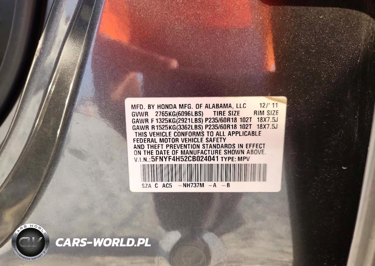 2012 Honda Pilot Exl VIN:5FNYF4H52CB024041 - 13