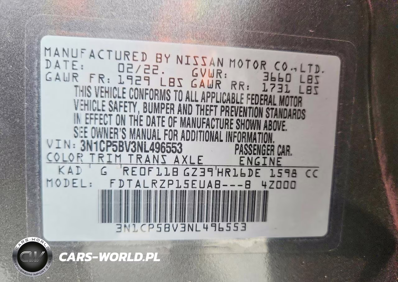 2022 Nissan Kicks S VIN:3N1CP5BV3NL496553 - 13